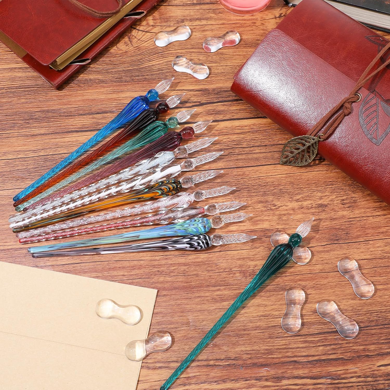 12 Pcs Glass Dip Pen Set with Penholders, Handmade High Borosilicate Crystal Signature Calligraphy Pens in 12 Colors for Writing, Drawing, Ink Art (Vintage Style)