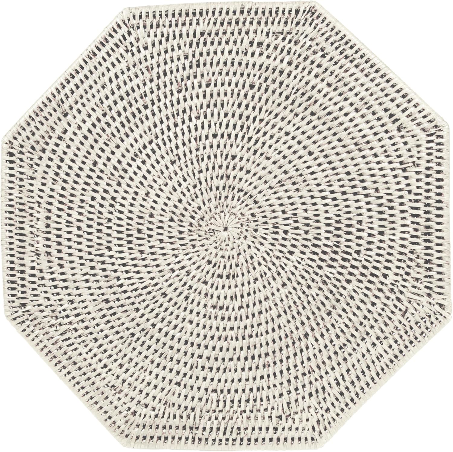 Caspari Rattan Octagonal Placemat in Cream – 1 Handwoven Doubleweave Placemat (15") – Lacquer-Finished Natural Rattan Table Mat for Elegant Dining & Entertaining