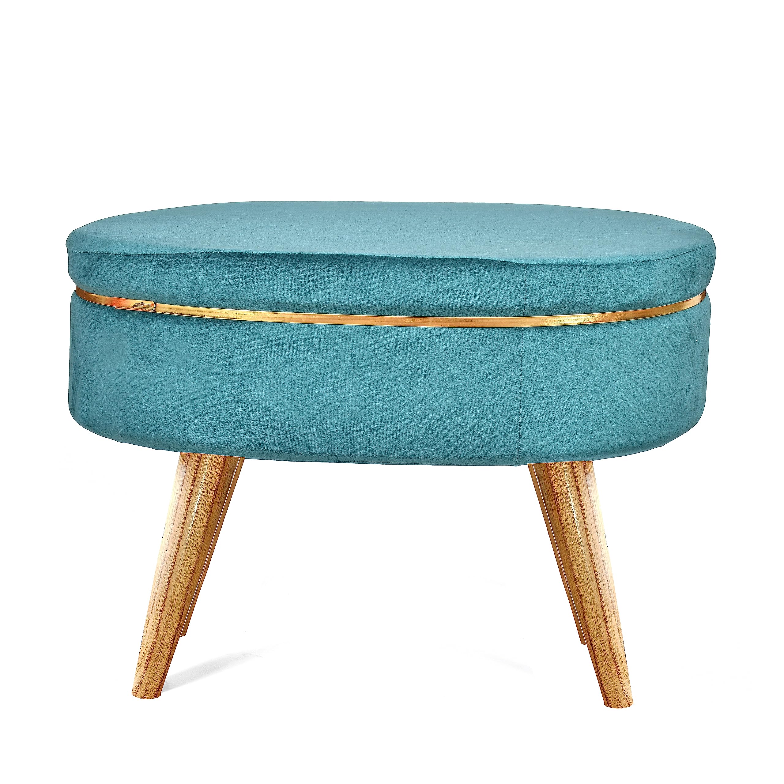 ShadowKart Ottoman for Living Room | Stylish Velvet Foot Rest Stool | Wooden Legs Puffy for Sitting | Modern Ottoman for Bedroom & Living Room Furniture | 18 Inch Height, (Round-Aqua) 2