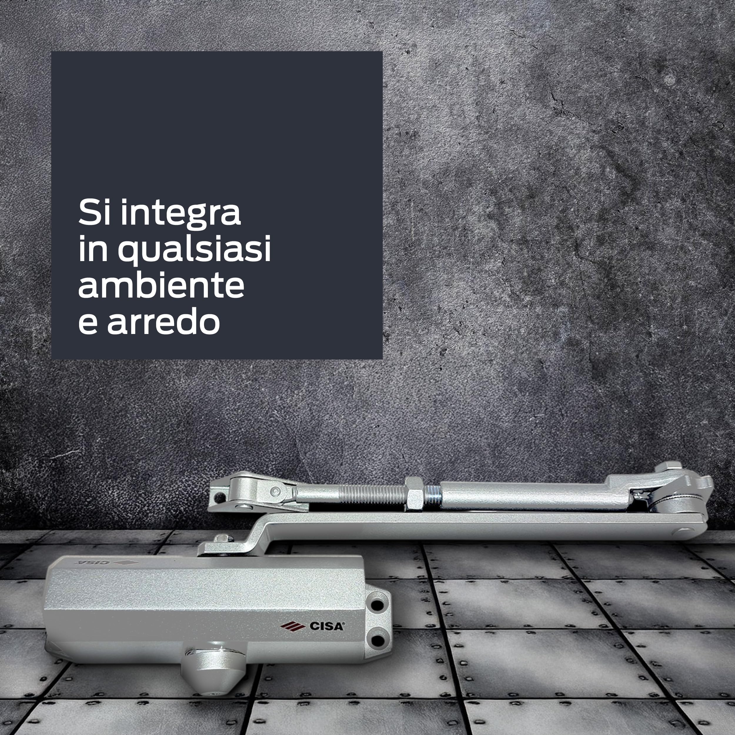 CISA - Chiudiporta CISA a Cremagliera con Arresto 16047103097 Serie 604 - Chiudiporta con Velocità di Chiusura Regolabile - Chiudi Porta per Porte Max 80 kg - Grigio