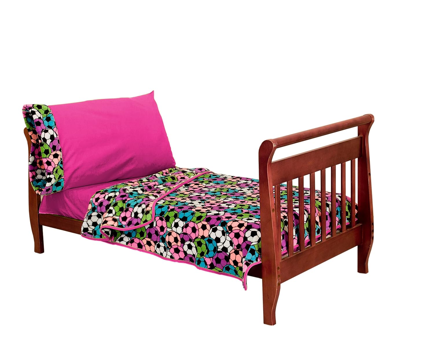 Baby Doll Bedding Cozy Plush Soccer Sports Primary Toddler Bedding Set, Hot Pink