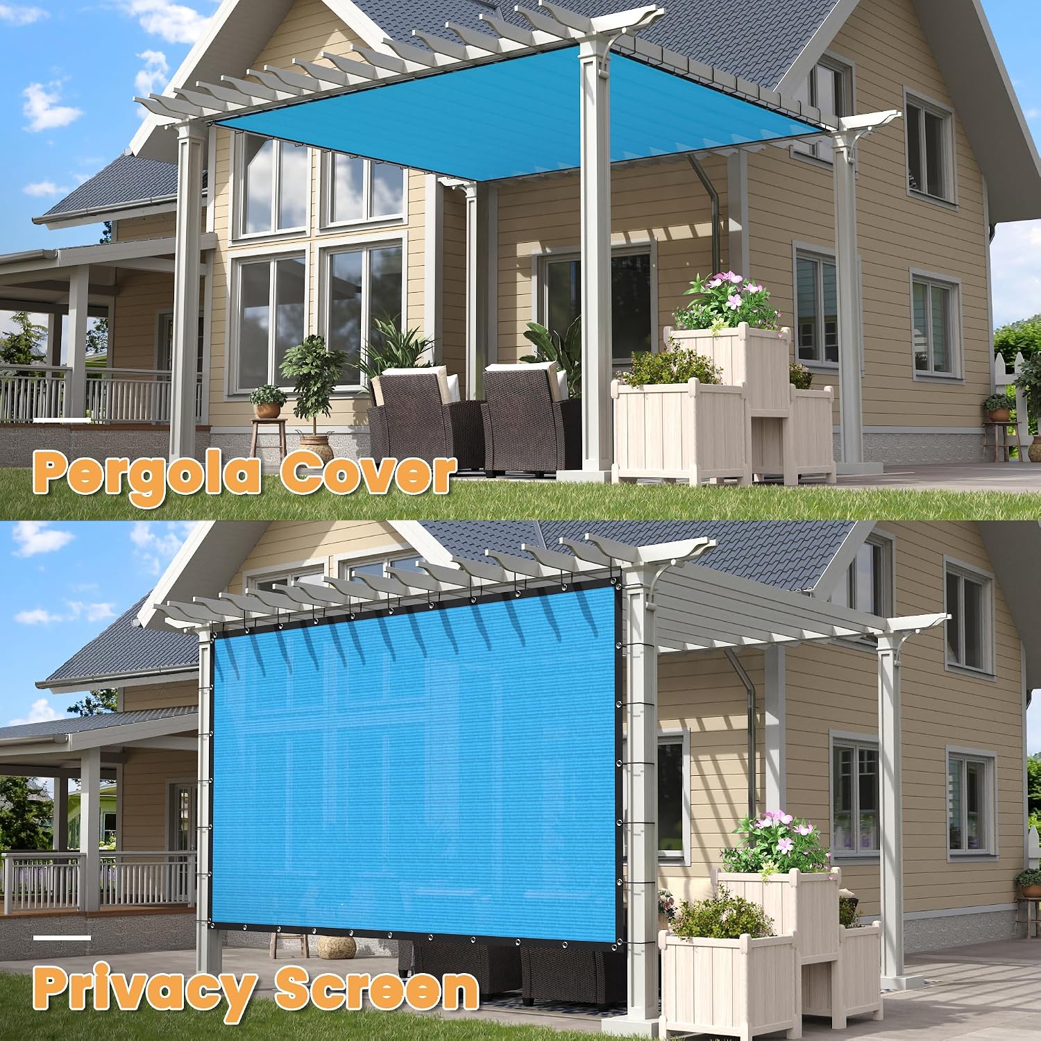VICLLAX Shade Fabric Sun Shade Cloth with Every 2 FT Grommets for Patio Garden Pergola Cover Canopy 20x20 FT, Mixed Turquoise