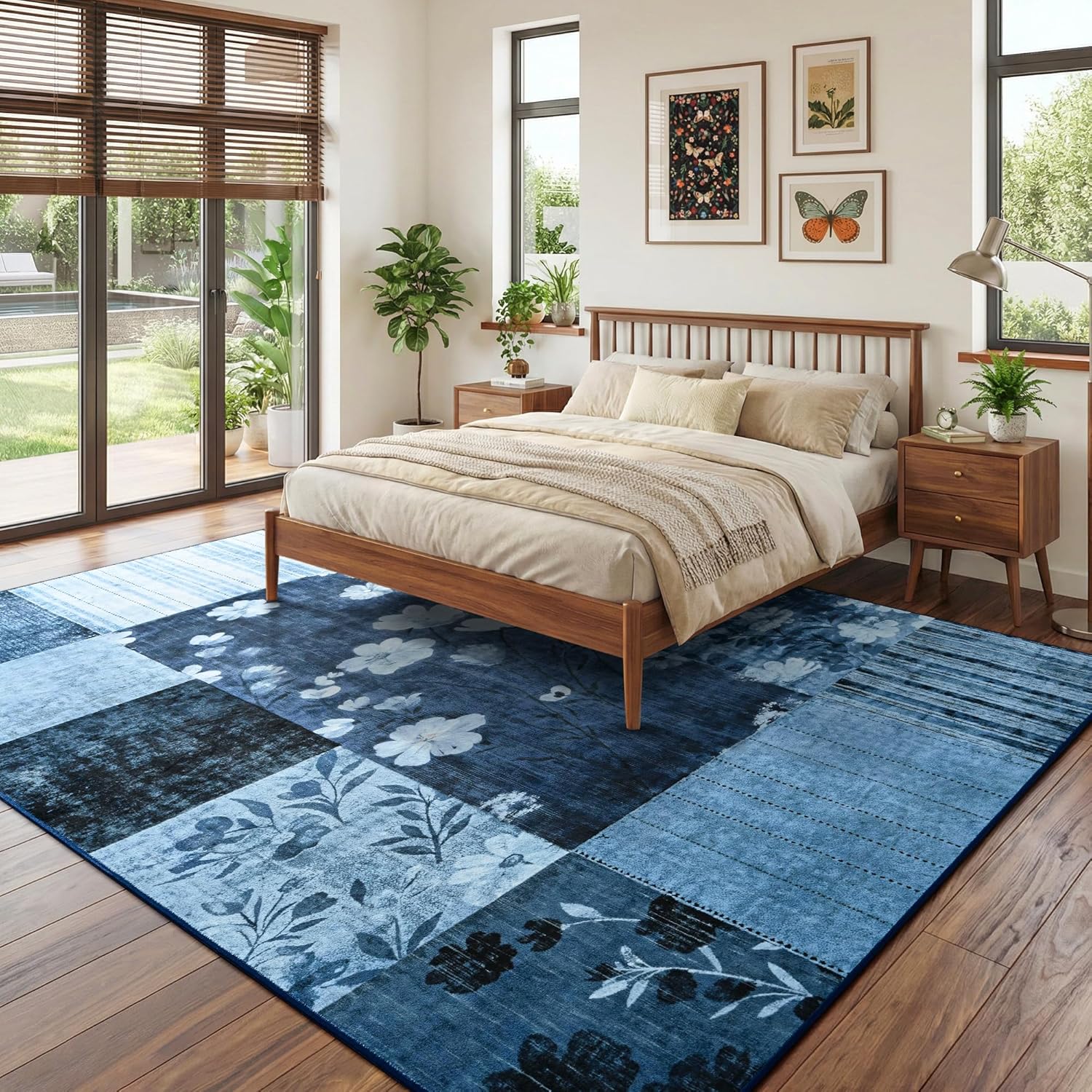 6x9 Area Rugs for Living Room, Modern Geometric Patchwork Large Rug, Washable Non-Slip Indoor Low Pile Carpets for Bedroom Dining Room Office Playroom Home Dorm Decor, Blue