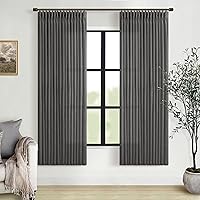 Vista 21 de Cortinas de lino plegadas de 108 pulgadas, juego de 2 paneles para sala de estar, dormitorio, estilo granja rústica, con pestaña trasera, plegadas
