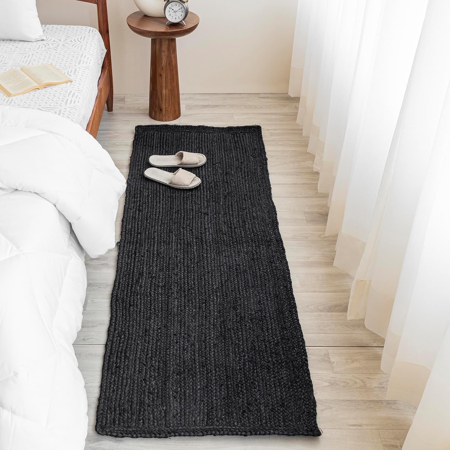 HOMEMONDE Hand Braided Runner Rug Black 2x8 Ft Rug Carpet for