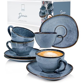 S nger Darwin Coffee Cups Set with Saucer 8 Pieces Coffee Set Crockery