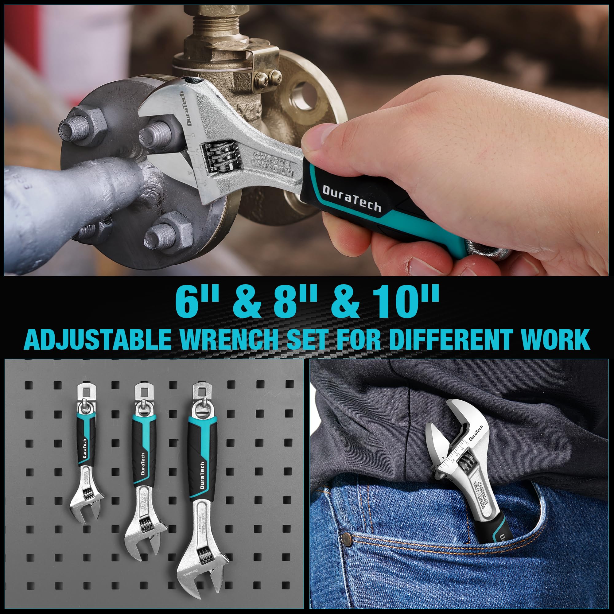 DURATECH Adjustable Wrench Set - 3 Sizes -6 DURATECH Adjustable Wrench Set - 3 Sizes -6