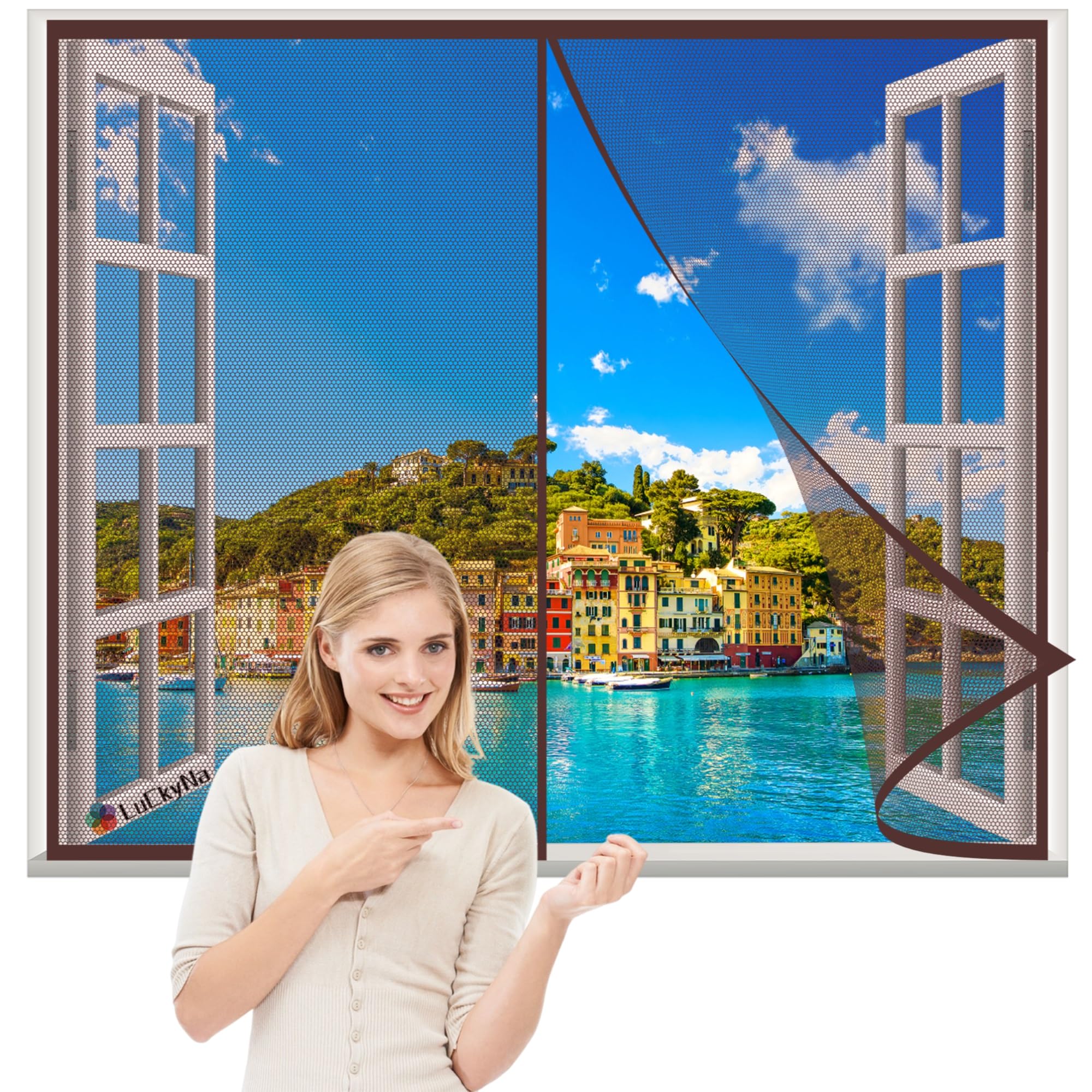 Magnetic Fly Screen Door 60x100cm Brown Magnetic Insect Window Screen-with Magnets and Full Frame Magic Close Automatically-Insect Protection Door No Gap-for for Patio
