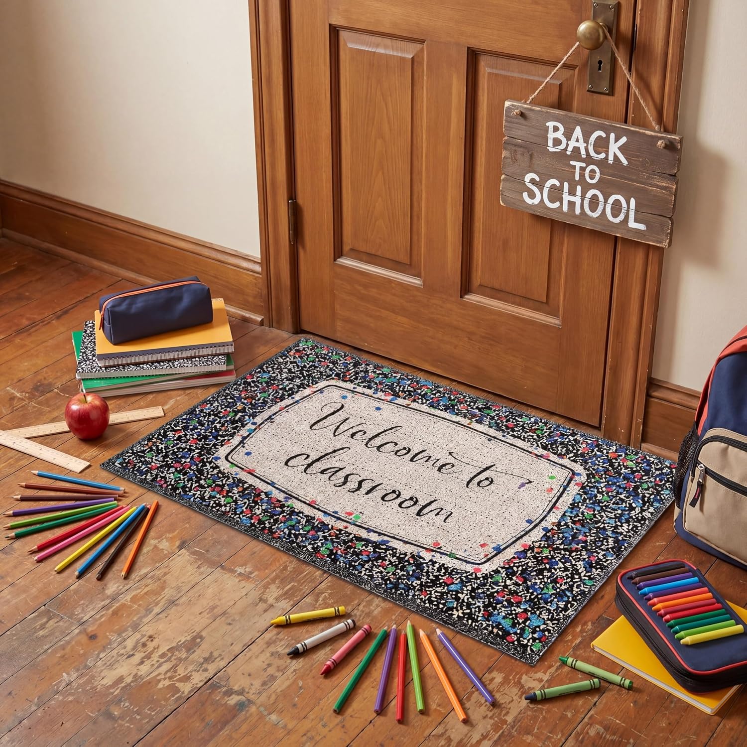 Mudder Welcome to Classroom Door Mat Composition Notebook Mat Non Slip Rug Teacher Appreciation Gifts for Classroom Decor Graduation Appreciate Back to School Front Door Outside Home Supply 17x29 Inch