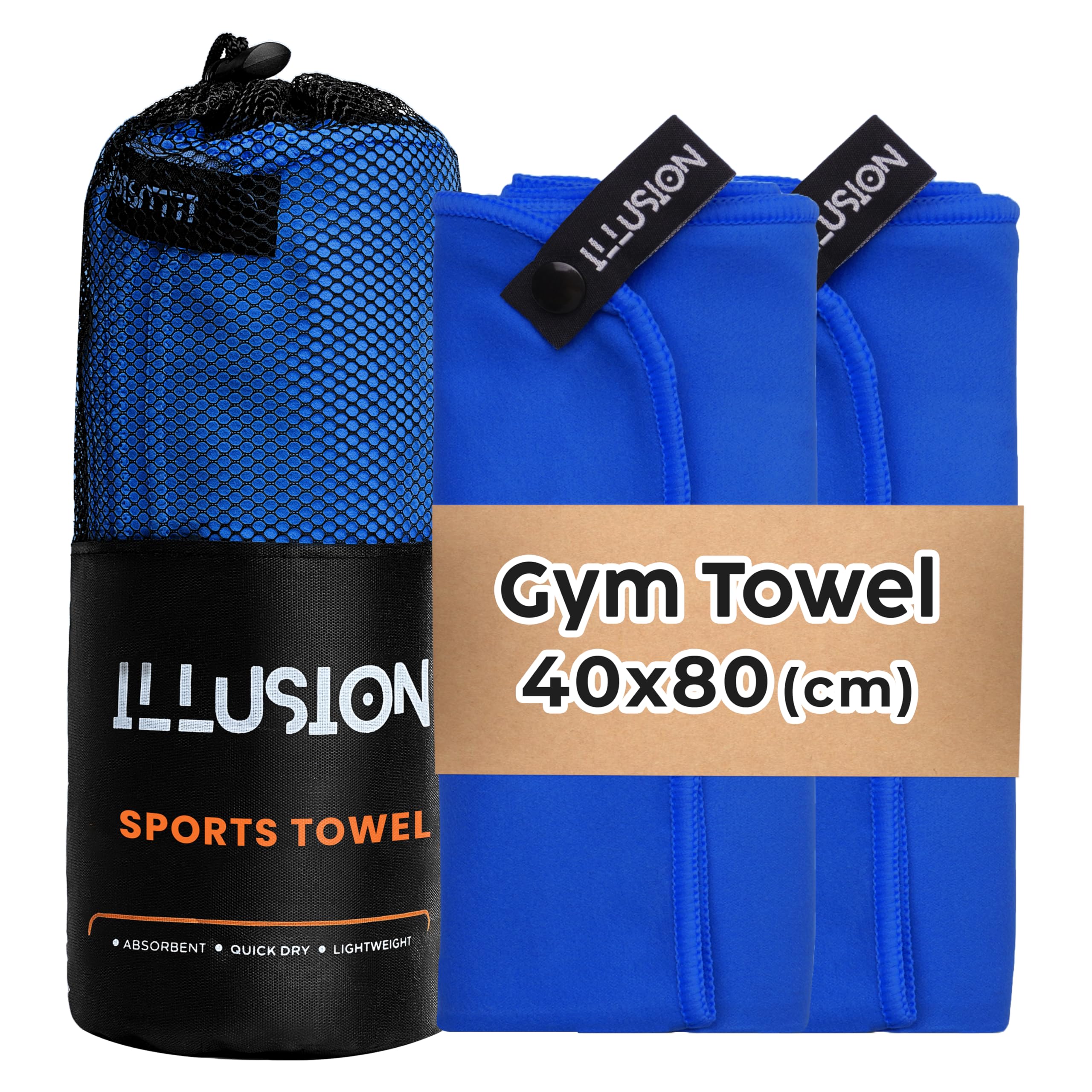 illusion Small Microfibre Gym Towel for Active Sports (40x80cm) - Lightweight Quick Dry Towel - Ideal for Cardio, Cycling, Strength Training, Yoga, and Running, Perfect for Athletes Training Outdoors