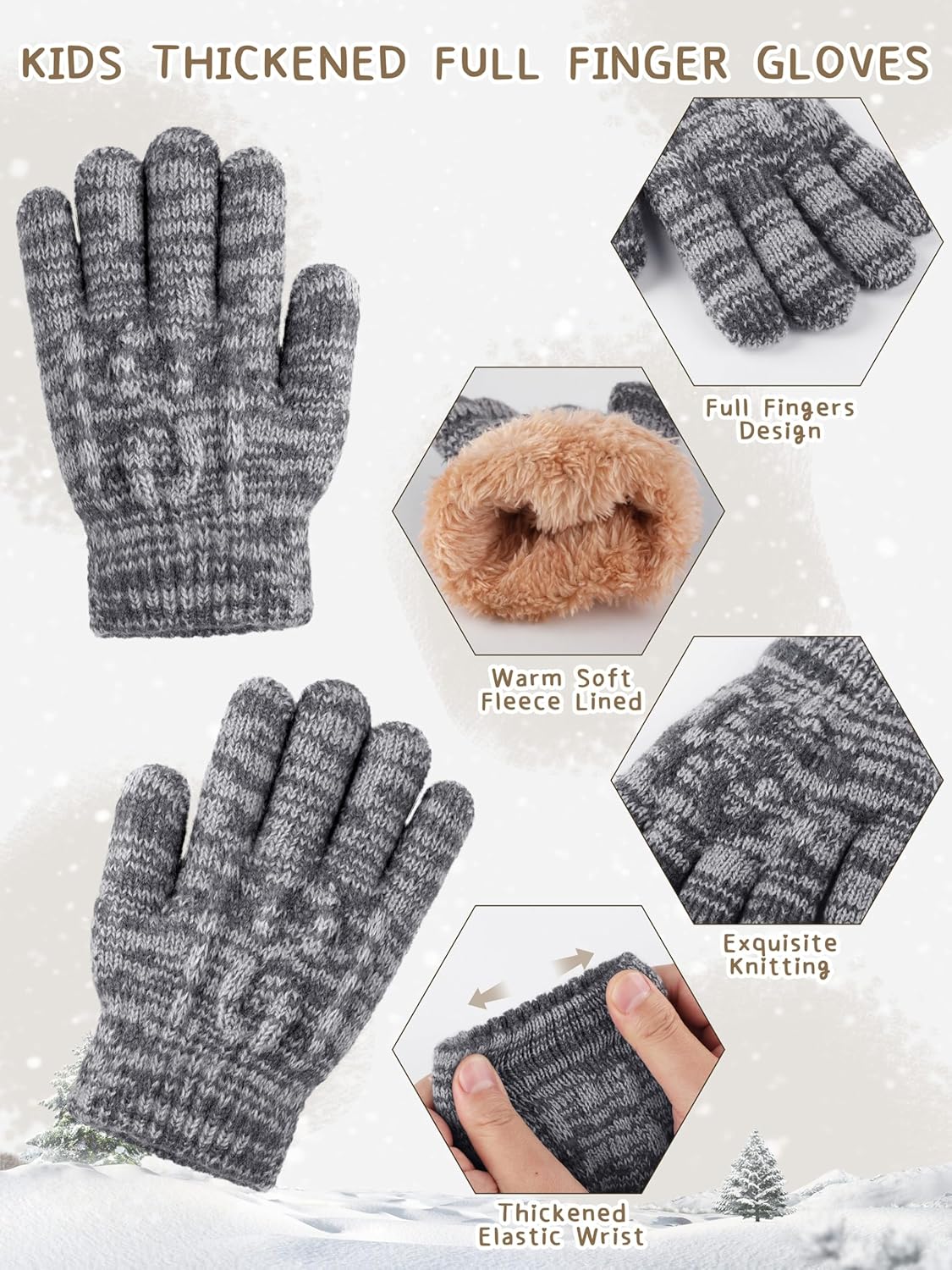 Kids Winter Hat Gloves Scarf Set Toddler Winter Beanie with Pom Knit Neck Warmer Fleece Lined Gloves for Boys Girls - Image 4