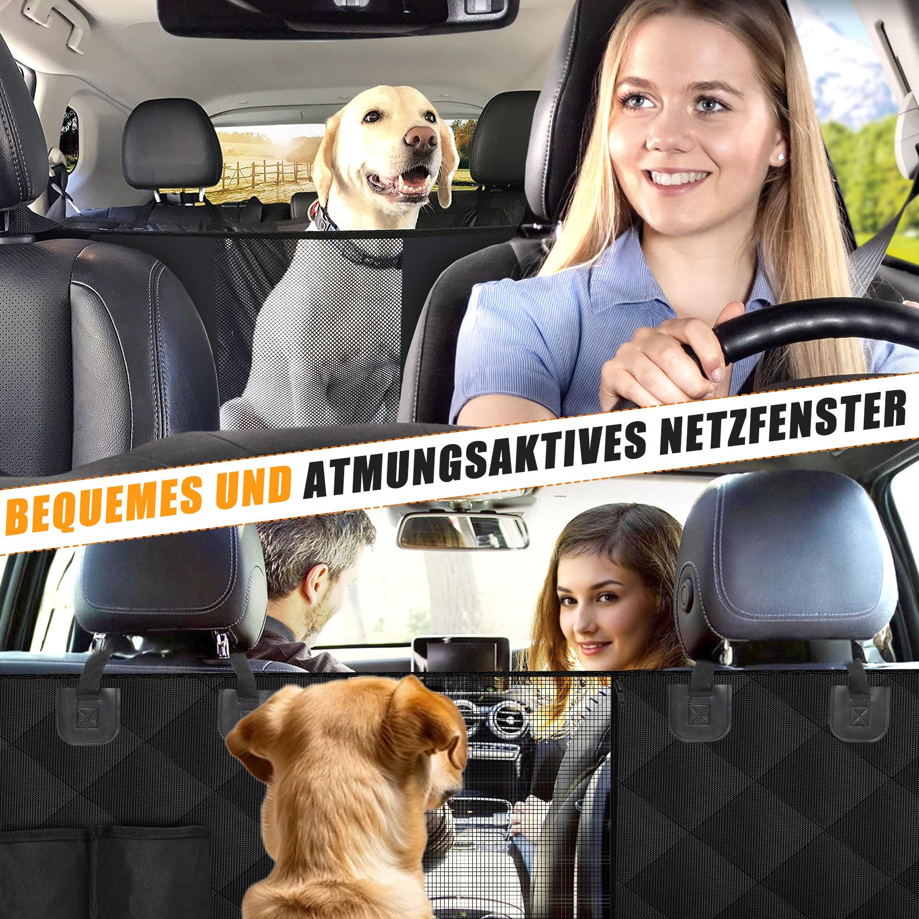 CALIYO Hundedecke Auto Rückbank(143.5×134CM), Autoschondecke Hund Rücksitz mit Seitenschutz und Sichtfenster, Wasserdicht & Kratzfest - Universal hundematte Auto (Schwarz)