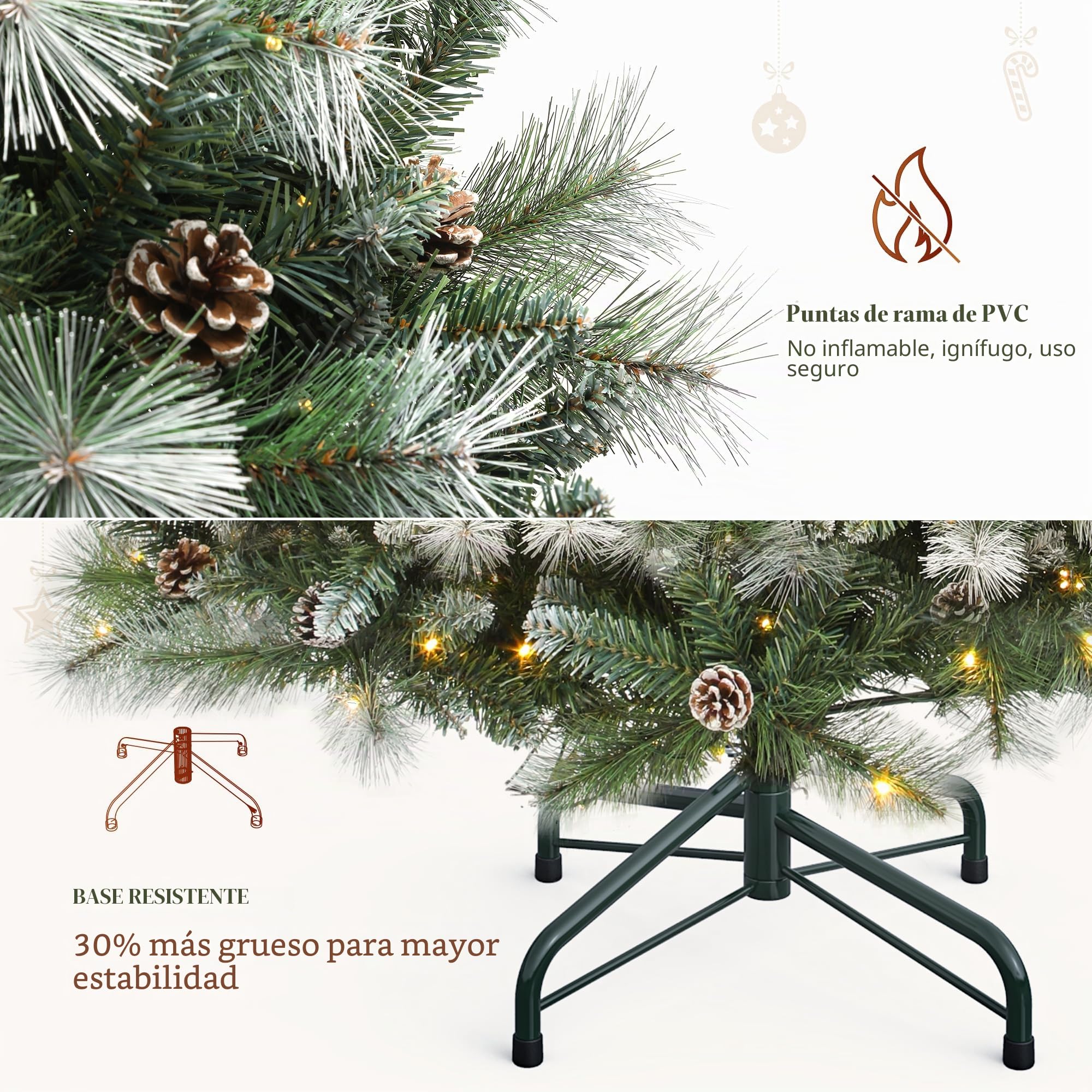 YITAHOME Árbol de Navidad Artificial de 140 cm, con Mando a Distancia, con Conos, Agujas y luz LED de Color Blanco cálido/Multicolor para salón y Oficina