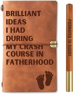 InnoBeta New Dad Gifts 2026, First Time Dad to Be Journal Notebook with Pen, Refillable Sketchbook, Travel Diary, Lined Planner, 7x5 Inches, Brown