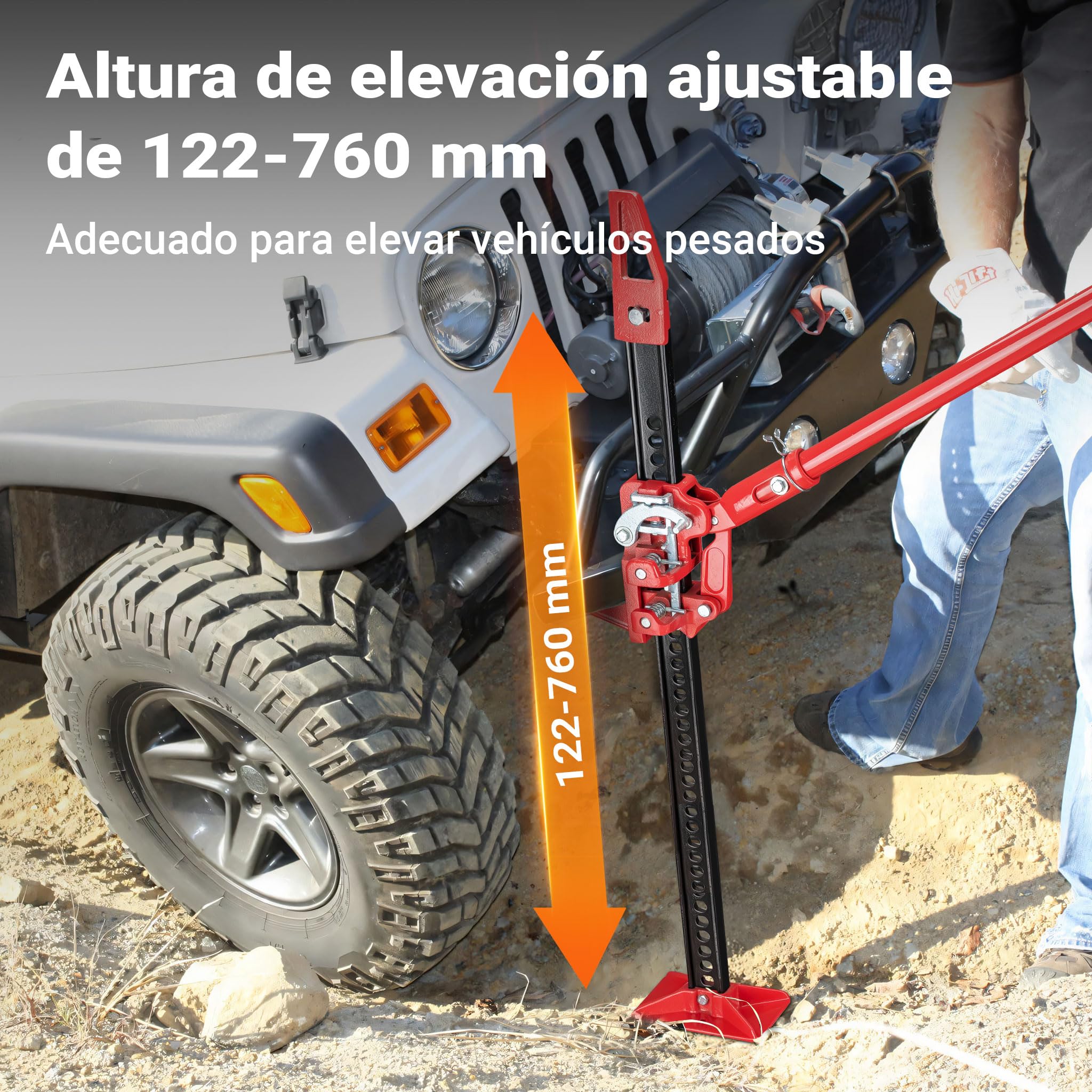 WilTec Gato Elevador hasta 3000 kg y Altura de elevación máx. 76 cm, Dispositivo agrícola, Palanca para vehículos Todoterreno, SUV y ATV, Multiuso, de Acero