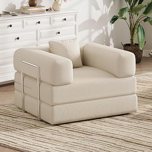 Miniatura 14 de Sofá Cama Plegable, Sofás Convertibles 2 en 1 a Tumbona Cómoda Silla Individual de Puf Silla de Piso Portátil Plegable Perezosa Futón Sofá Silla