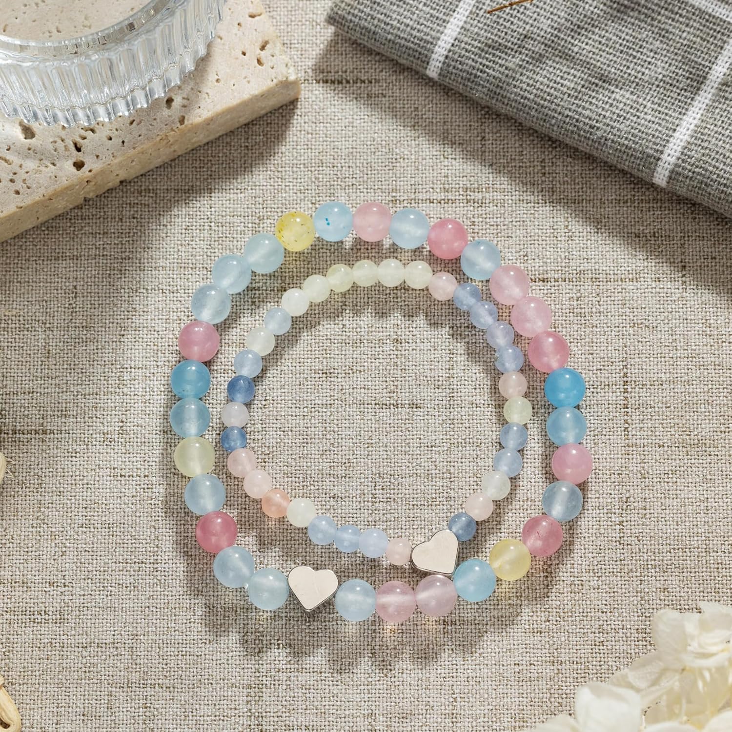 Miniatura 3 de Pulseras para el primer día de clases de grado 1-5 para mamá y yo, regalos de regreso a clases, pulseras con cuentas de corazón para mamá e hija,