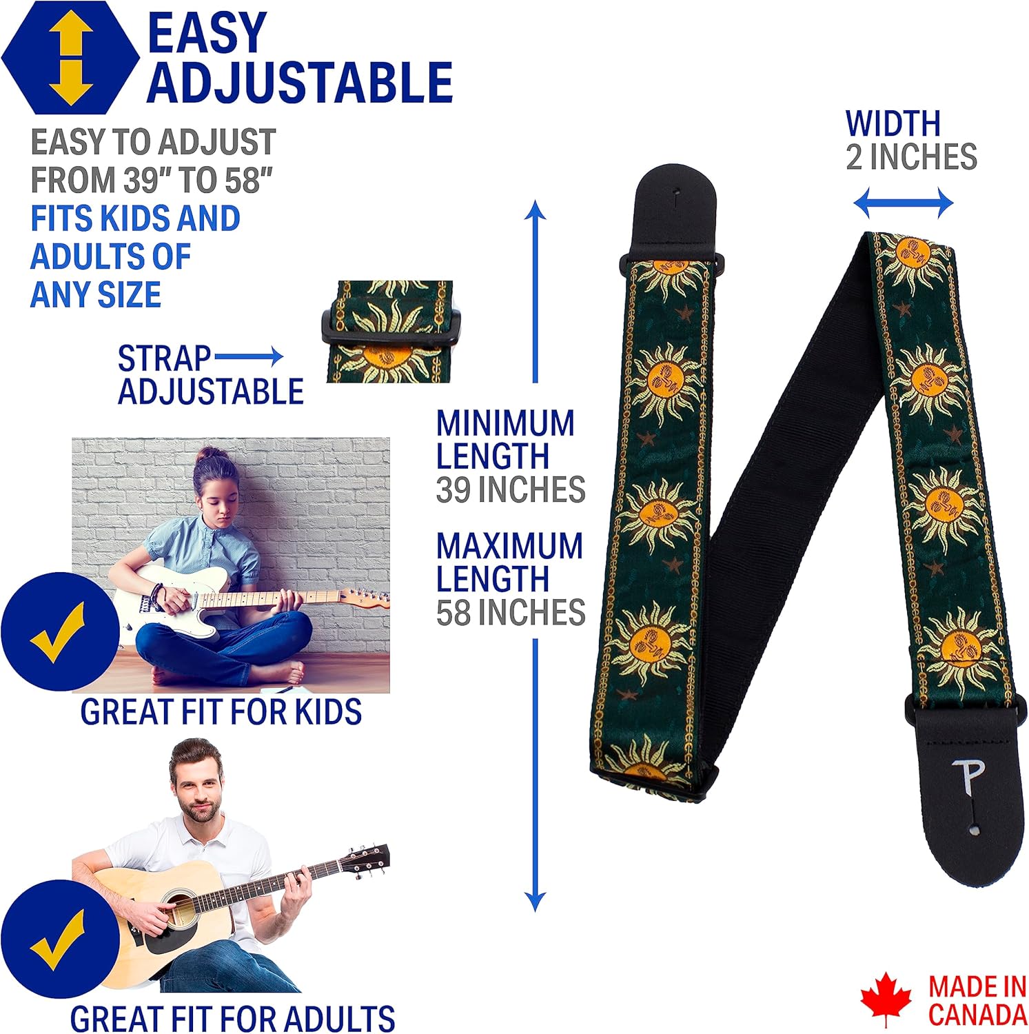 Perri's Leathers Ltd. Adjustable Leather Guitar Straps - Stylish, Comfortable Straps for Electric, Acoustic, and Bass Guitars