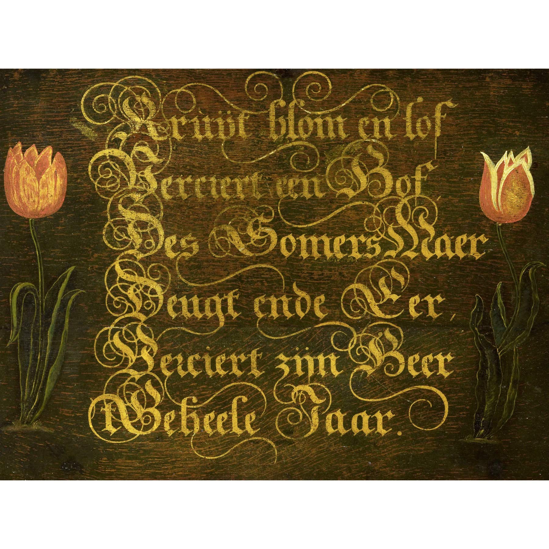 Artery8 Hondius Calligraphic Maxim Flanked By Tulips Large Wall Art Poster Print Thick Paper 18X24 Inch