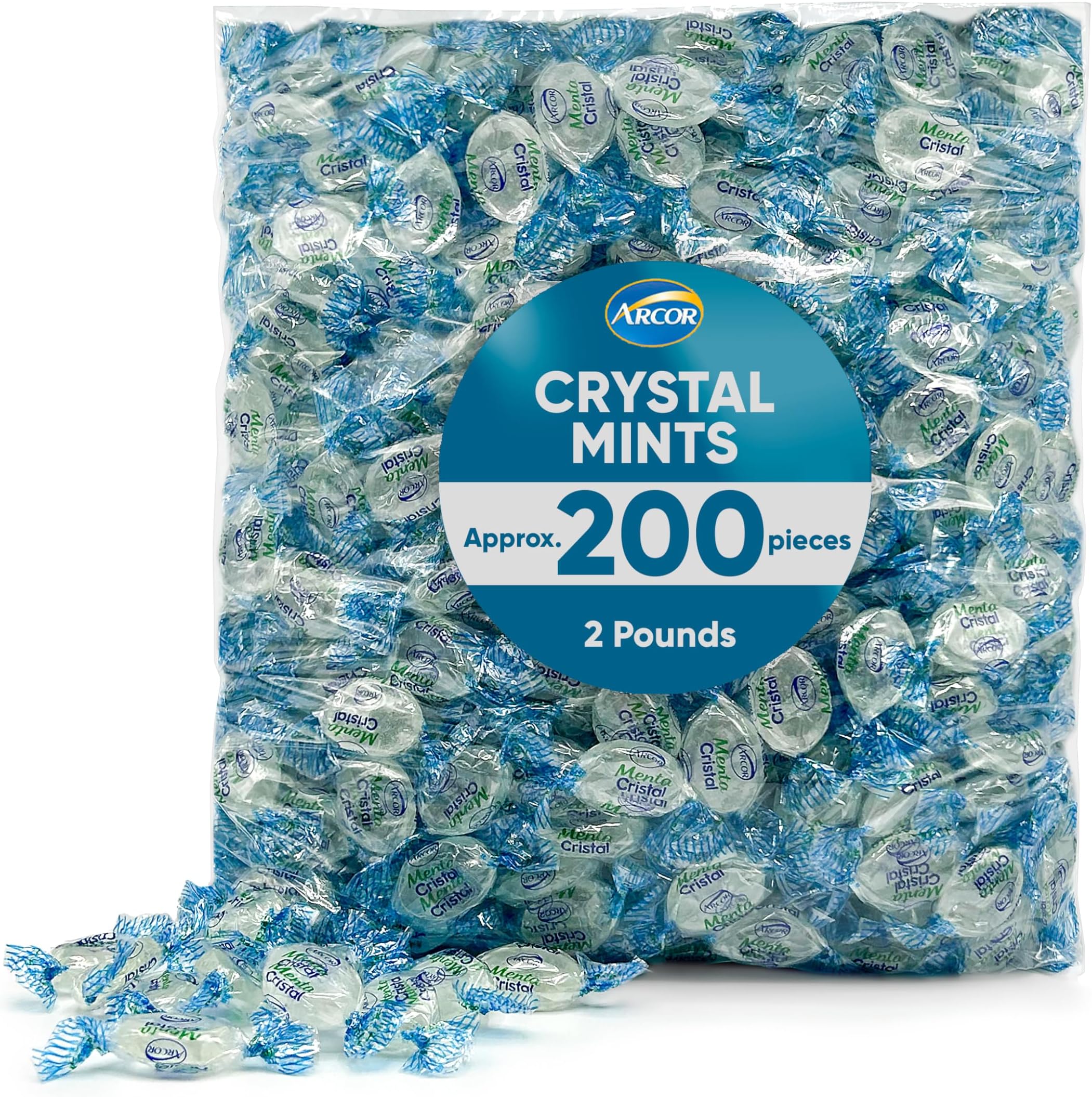 Crystal Mints Hard Candy - 2 Pounds Approx 200 Pieces - Blue Crystal Mints Hard Candy - Bulk Candy, Individually Wrapped Christmas Candy