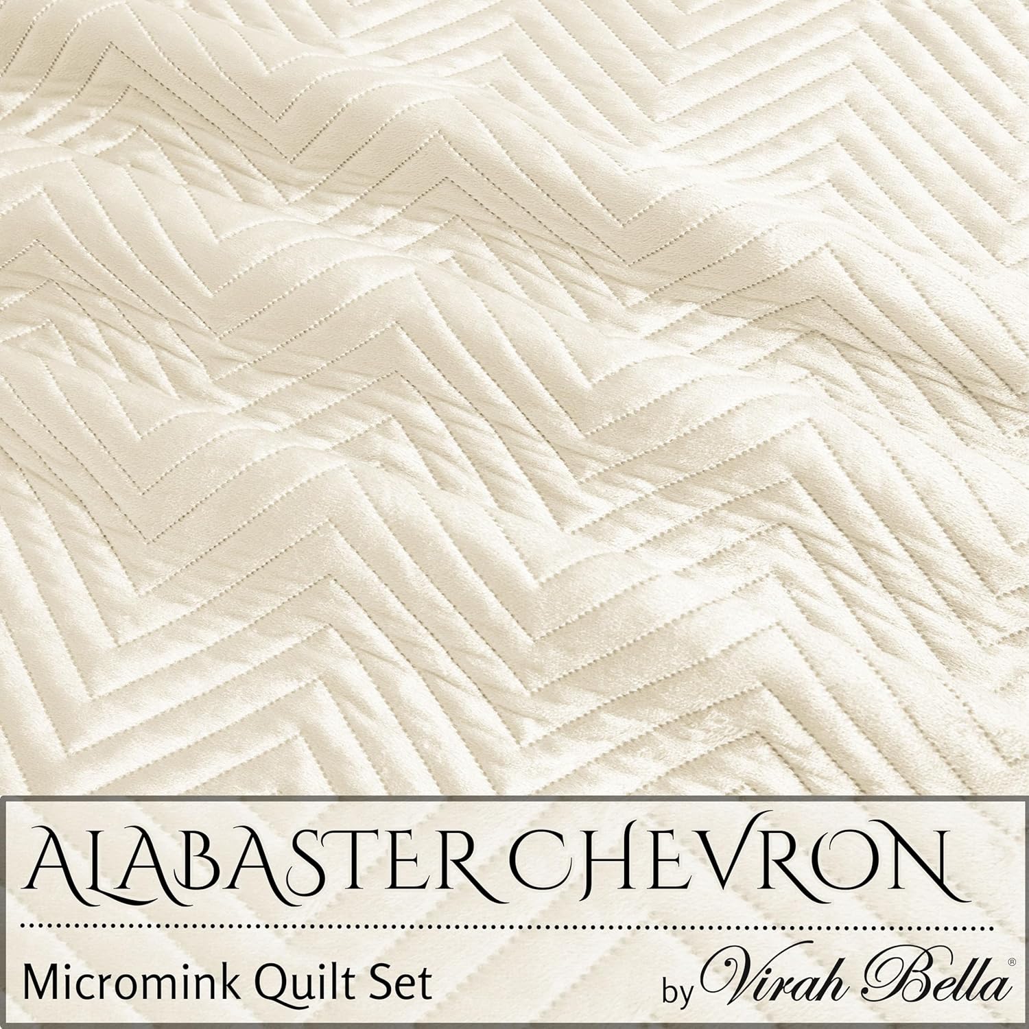 Virah Bella Micromink Quilt Set - Premium Micromink Queen-Size Quilted Blanket Comforter Bedding Set - Includes 2 Pillow Shams - Alabaster Chevron