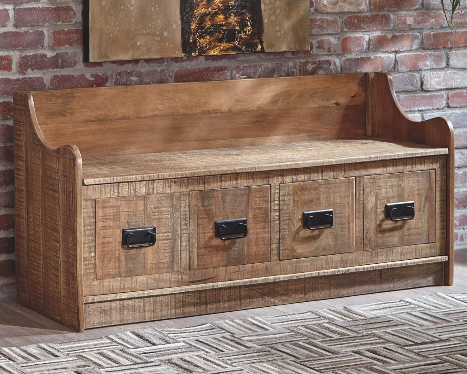 Signature Design by Ashley Garrettville Vintage Distressed Storage Bench, Brrown : Home & Kitchen