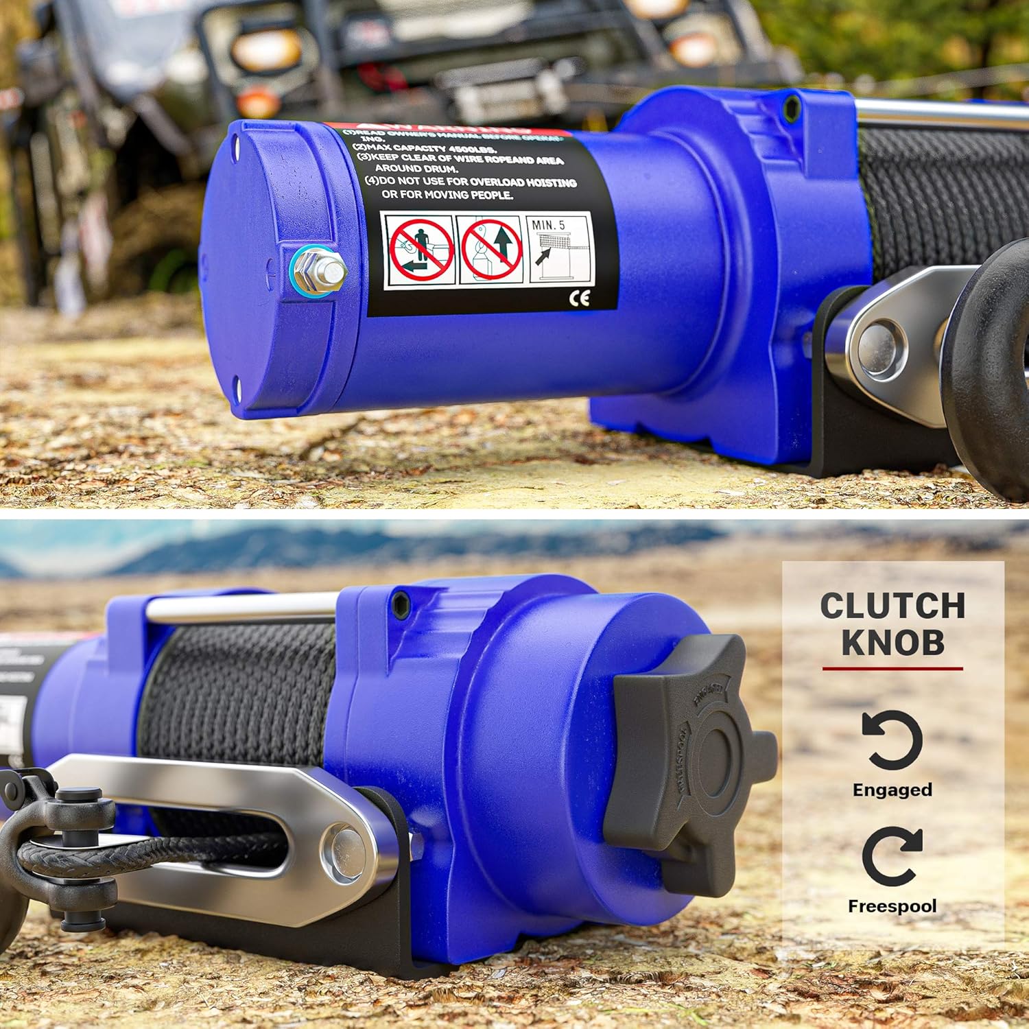 Flash Deals - 40% OFF BIGTUR 12V 4500lb Electric Winch Towing Synthetic Rope Winch Off-Road Recovery with Wireless Remote Control IP67 Waterproof Winch for SUV, Truck, ATV, UTV (H-Model, Blue)