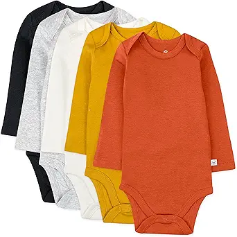 HonestBaby baby-boys 5-pack Long Sleeve Bodysuits One-piece 100% Organic Cotton for Infant Baby Boys, Unisex