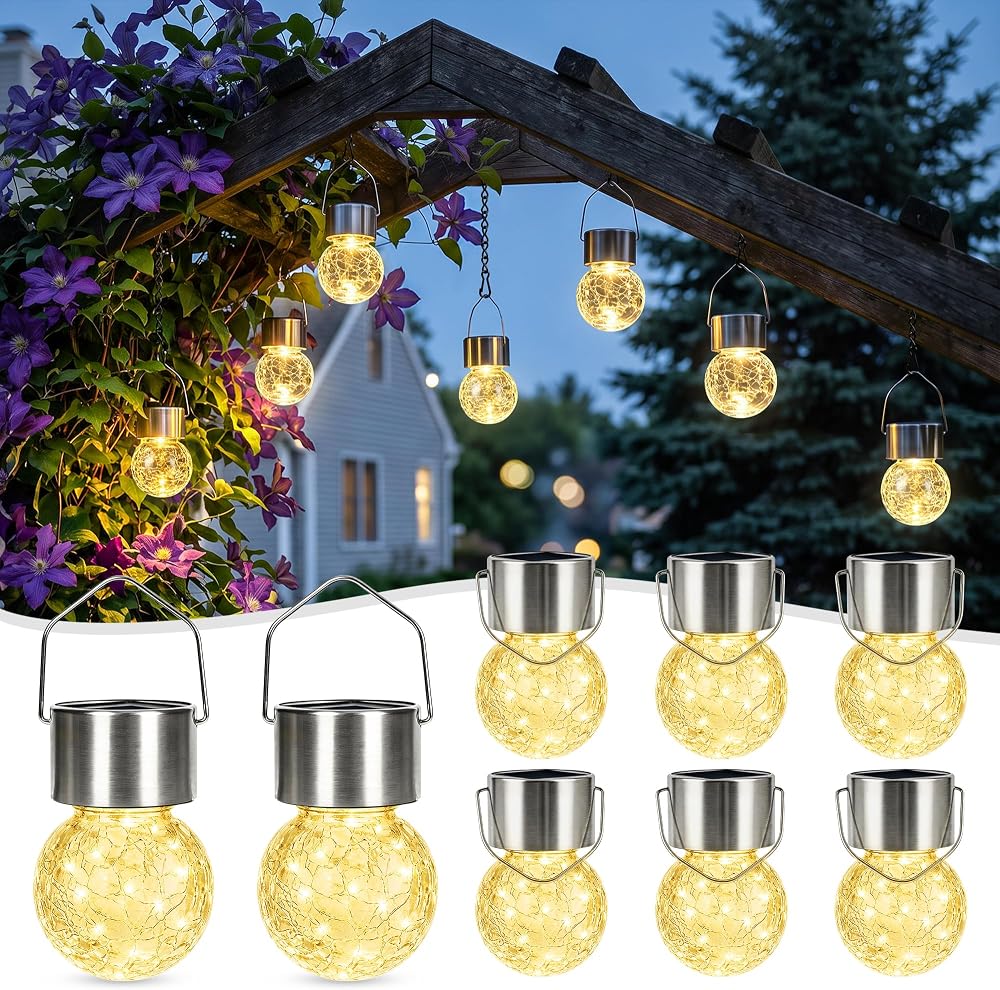 SOLPEX Hanging Solar Lights for Outside Garden Solar Hanging Lanterns 8 Pc