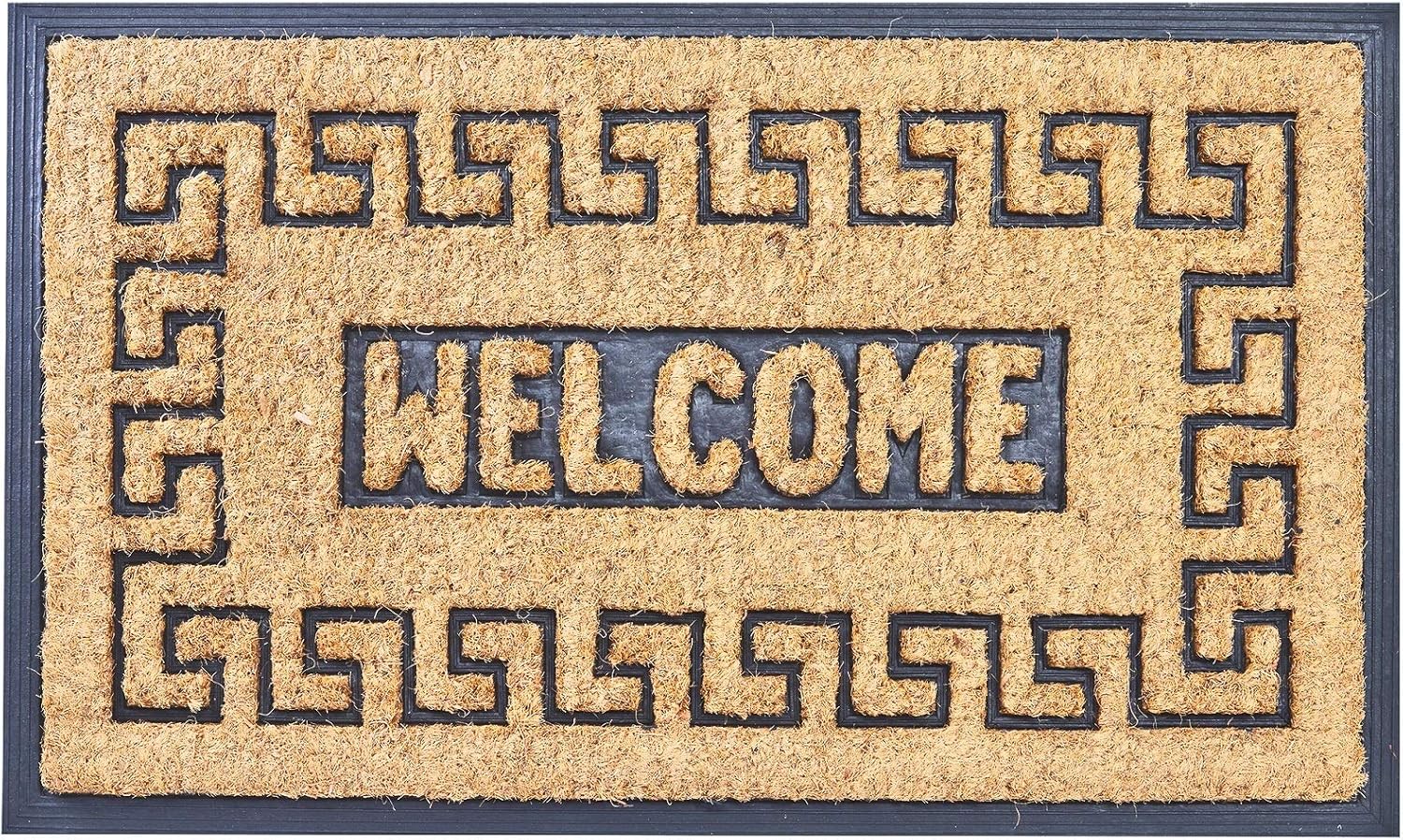 Envelor Welcome Coir Rubber Outdoor Door Mat Non Slip Shoe Scraper Floor Mat Home Entrance Office Entryway Rug Meandros 18 x 30 Inches
