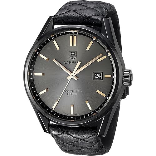 TAG Heuer Women's 'Carrera' Swiss Quartz Titanium and Black Leather Dress Watch (Model: WAR101A.FC6367)