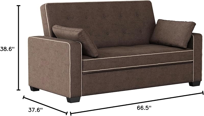 Serta Ainsley 66.5" Convertible Sleeper Loveseat, Full Size, Dreamcoil Comfort, Soft Woven Fabric, Java image 3