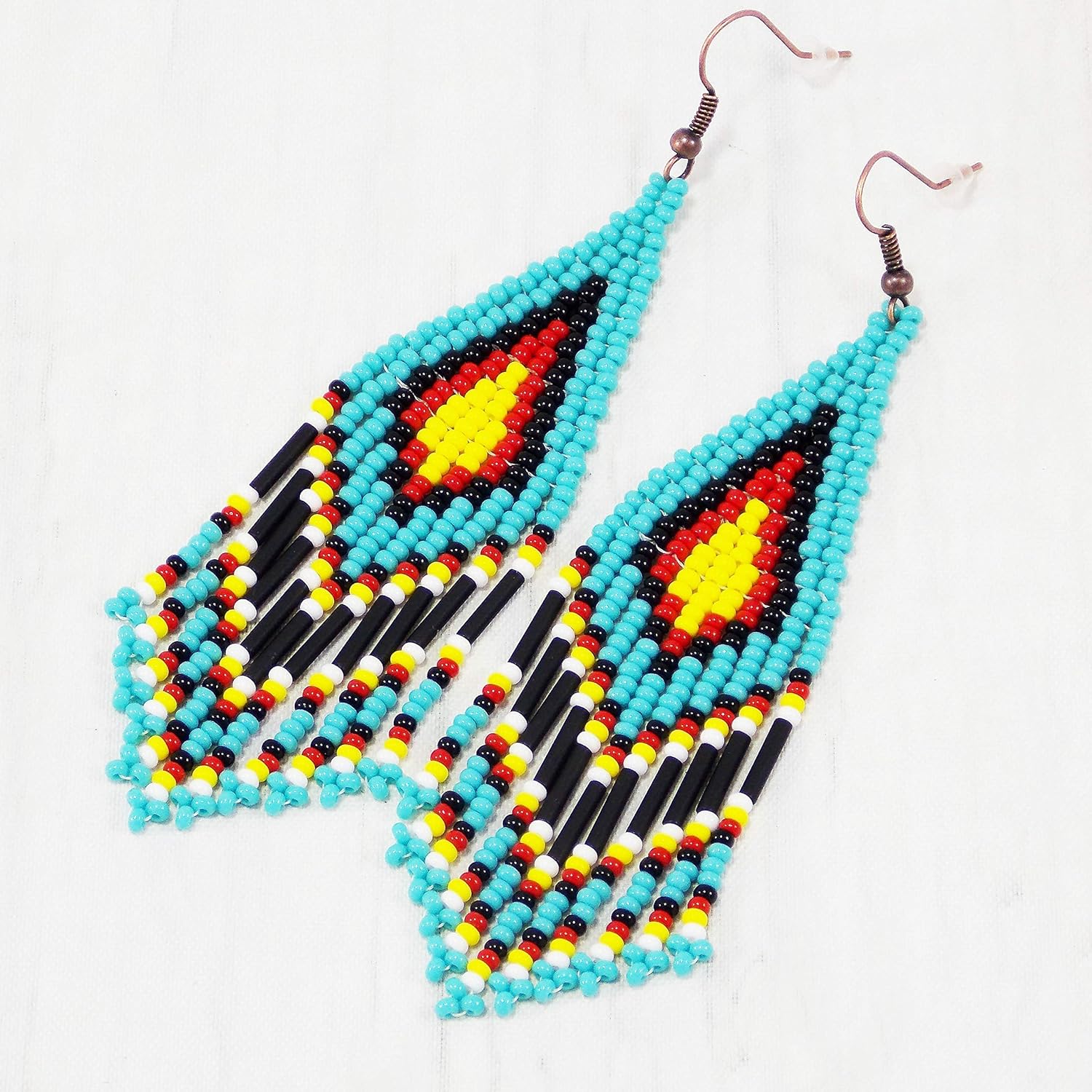 Handmade gift for every budget dangling native american beaded earrings yellow Turquoise Hippie jewelry for women
