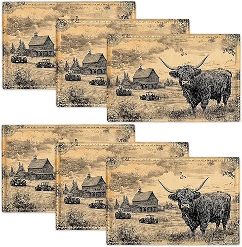 Miniatura 55 de Juego de 6 manteles individuales de flores amarillas de granja, manteles individuales rústicos florales, manteles individuales de primavera lavables