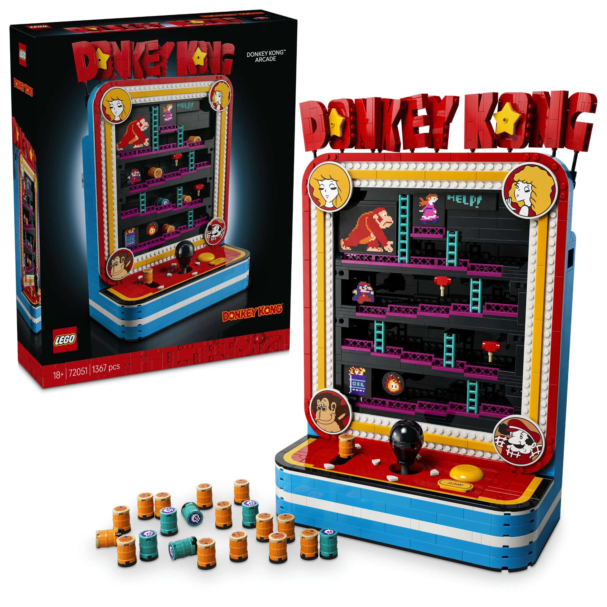 LEGO Super Mario Donkey Kong Arcade - Interaktives 3D Modellbau für Erwachsene mit Joystick & Fässer für Retro Zimmer Deko - Sammelbarer Gaming Fanartikel - Geschenk für Gamer ab 18 Jahren - 72051