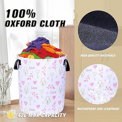 Miniatura 6 de Cesto cilíndrico de amor para lavandería, plegable, impermeable, de tela Oxford, cesta de lavandería, cubo de almacenamiento de ropa, organizador de