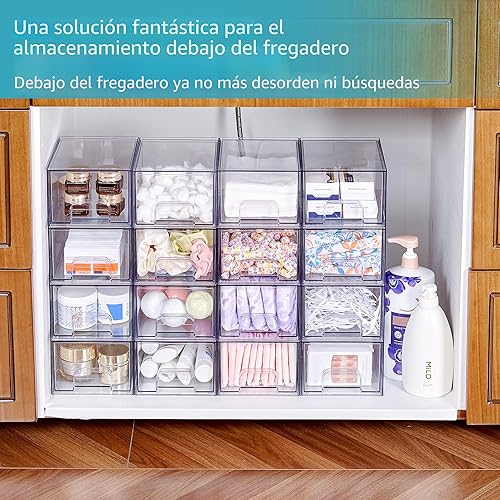Miniatura 5 de Vtopmart - Contenedores acrílicos de almacenamiento apilables y transparente para organizar y guardar maquillaje en el baño, artículos debajo del