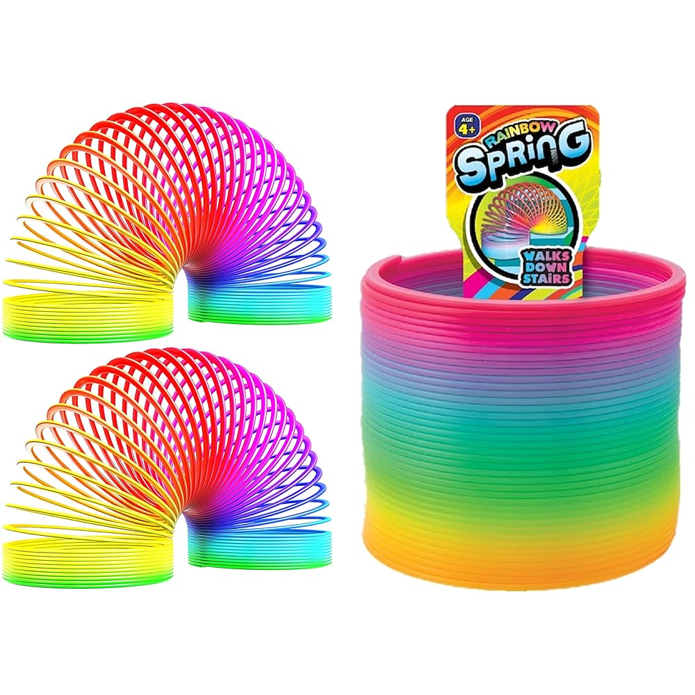 JA-RU Big Magic Rainbow Color Spring Pack (2 Units) Original Plastic Spring Fidget Toy | Kids CoilToy for Girls & Boys | Colorful Neon Color Sensory Vintage Toys 1702-2A