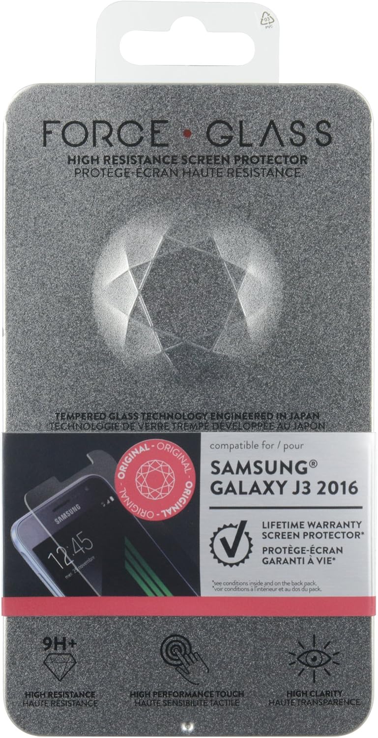 bigben FORCE GLASS Galaxy J3 2016 Tempered Glass Screen Protector, 9H Hardness + Original RANGE Protective Film, Clear, FGA32016ORIGINAL FGJ3ORIGINAL