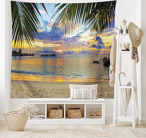 Miniatura 2 de Lunarable Tapiz costero, puesta de sol en la playa, palmeras del océano retumbante, imagen de lugares de viaje, decoración de tela para colgar en la