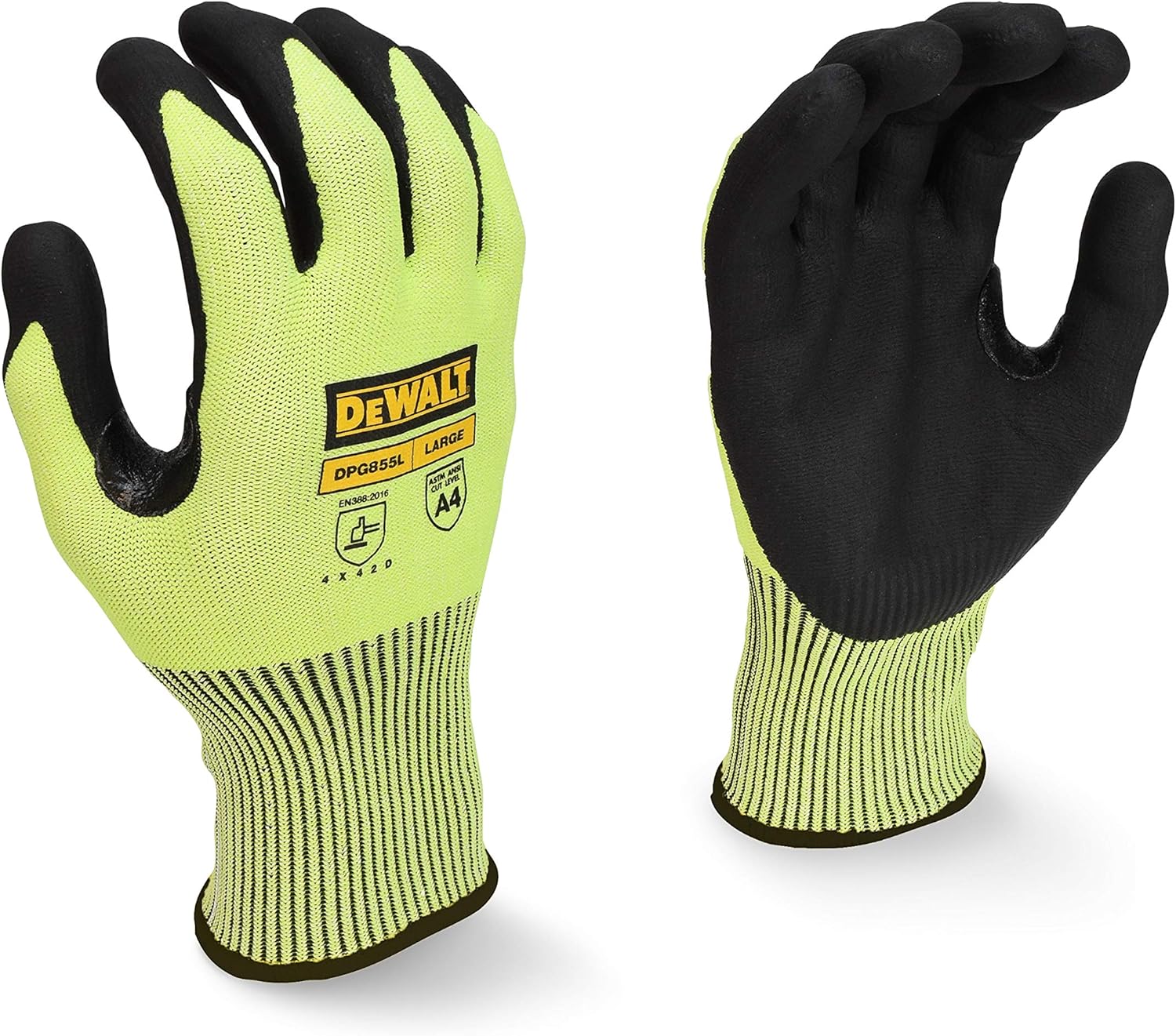 Dewalt DPG855 Hi-Vis HPPE Fiberglass Cut Glove - L