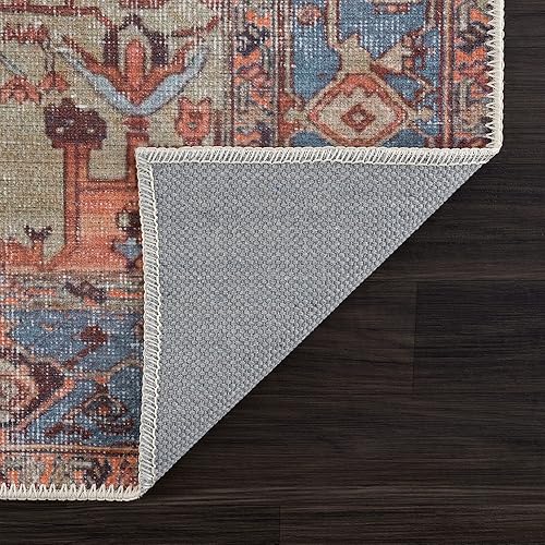 Miniatura 7 de Bloom Rugs Alfombra lavable de 4 x 6 pies - Alfombra tradicional color terracota y azul para sala de estar, dormitorio, comedor y cocina, tamaño