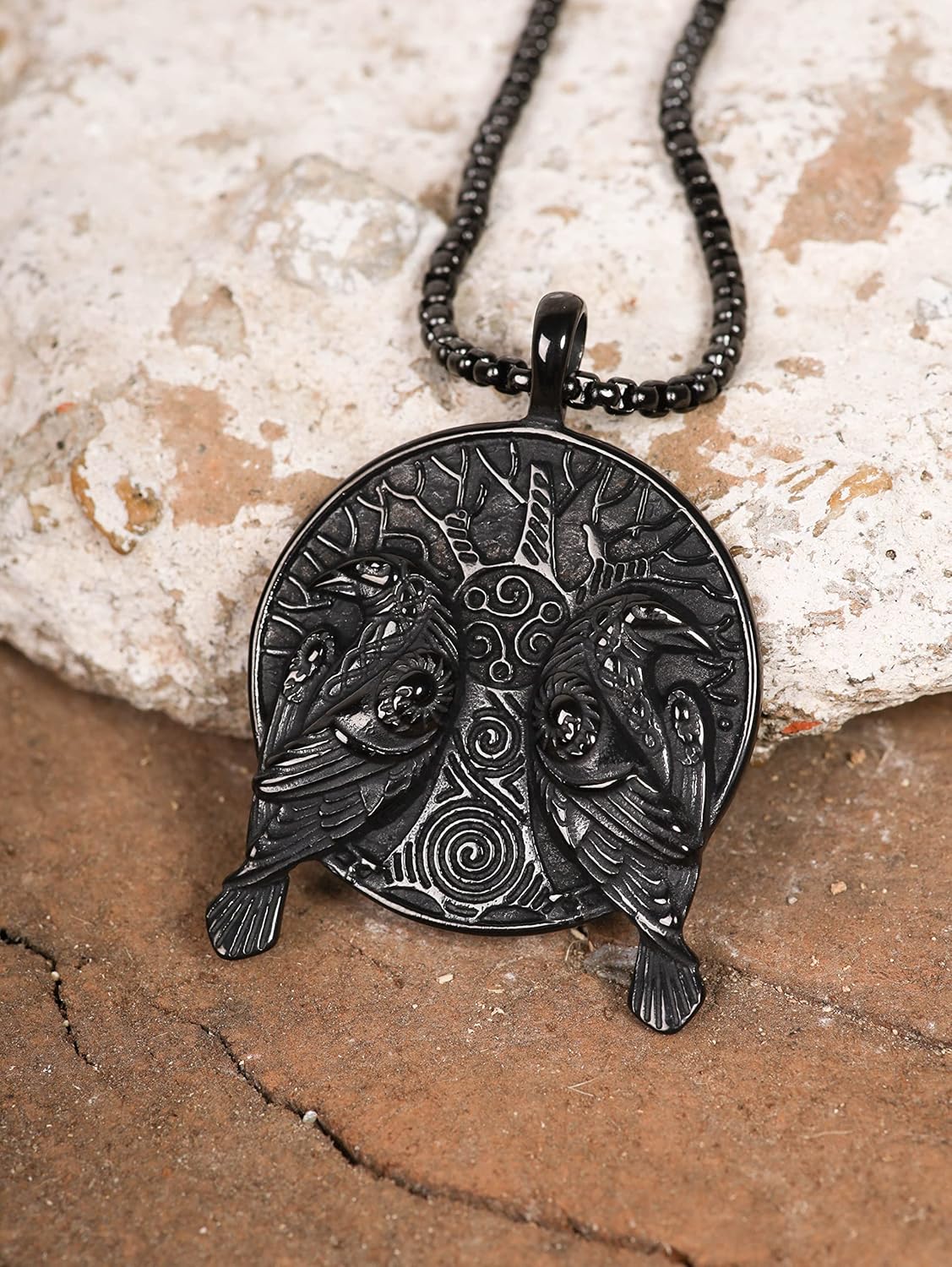 HAQUIL Raven Necklace, Viking Huginn and Muninn Tree of Life Pendant, Norse Jewelry Gift for Men and Women - Image 3