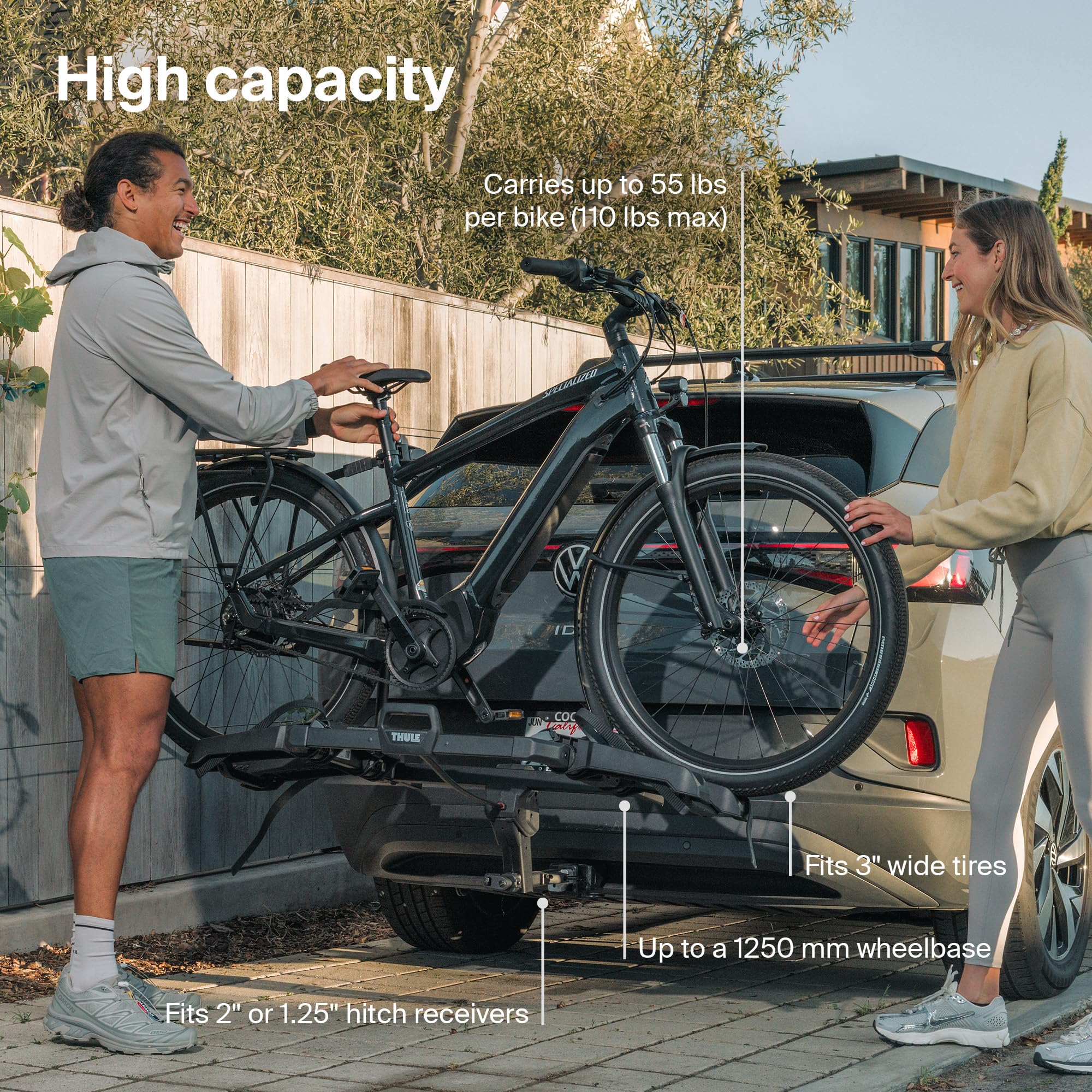 Thule Outpace Fahrradträger für 2 Fahrräder, kompakt und leicht, zusammenklappbares Design, passend für die meisten Fahrradstile, 50 kg Kapazität, 25 kg pro Fahrrad, kompatibel mit 5,1 cm Kupplungen