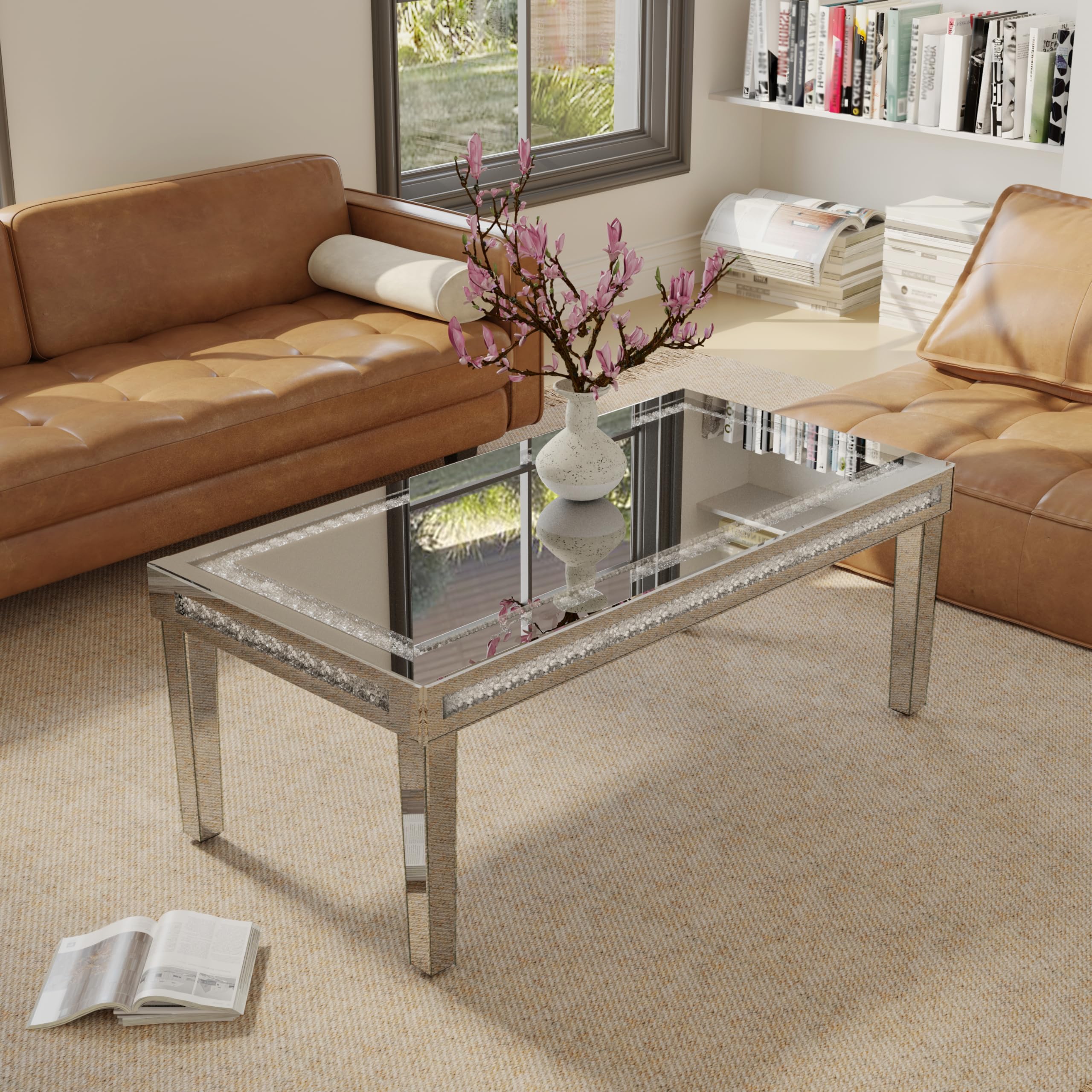 クラッシュゲート　ZINRO COFFEE TABLE Crush Diamond Rectangle Coffee Table – 120cm Long Modern Glass Top