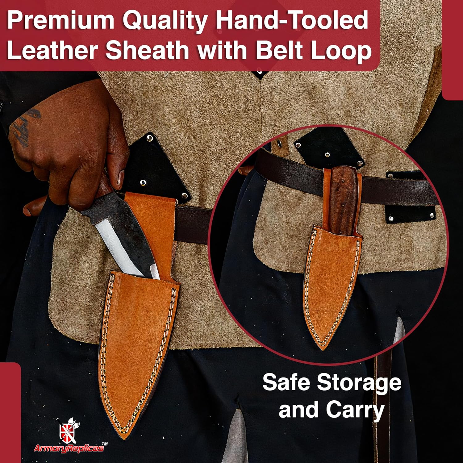 Armory Replicas™ Full Tang Tiny Predator Food Prep Kitchen Camping Cooking Japanese Deba Knife w/Walnut Wood & Genuine Leather