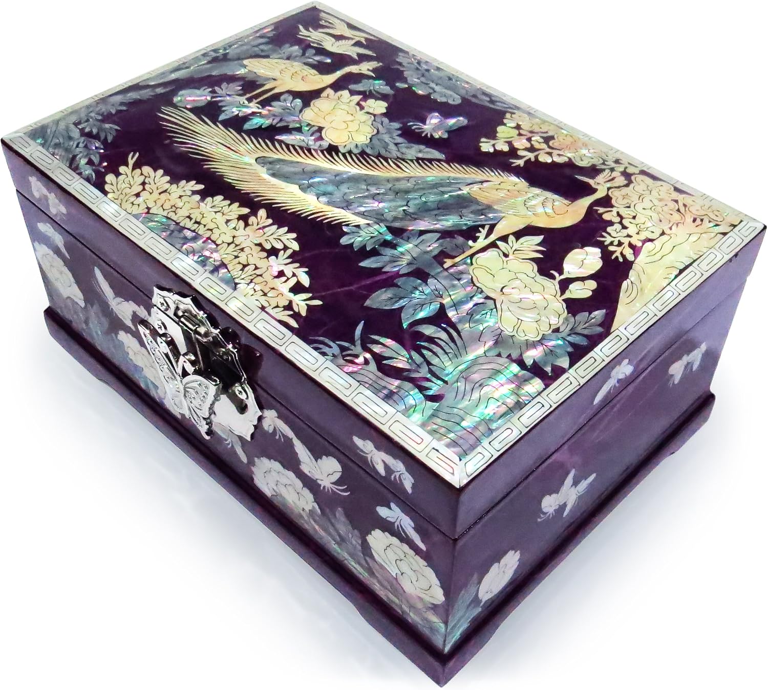 MADDesign Mother of Pearl Jewelry Box Multilevel Peacock Design