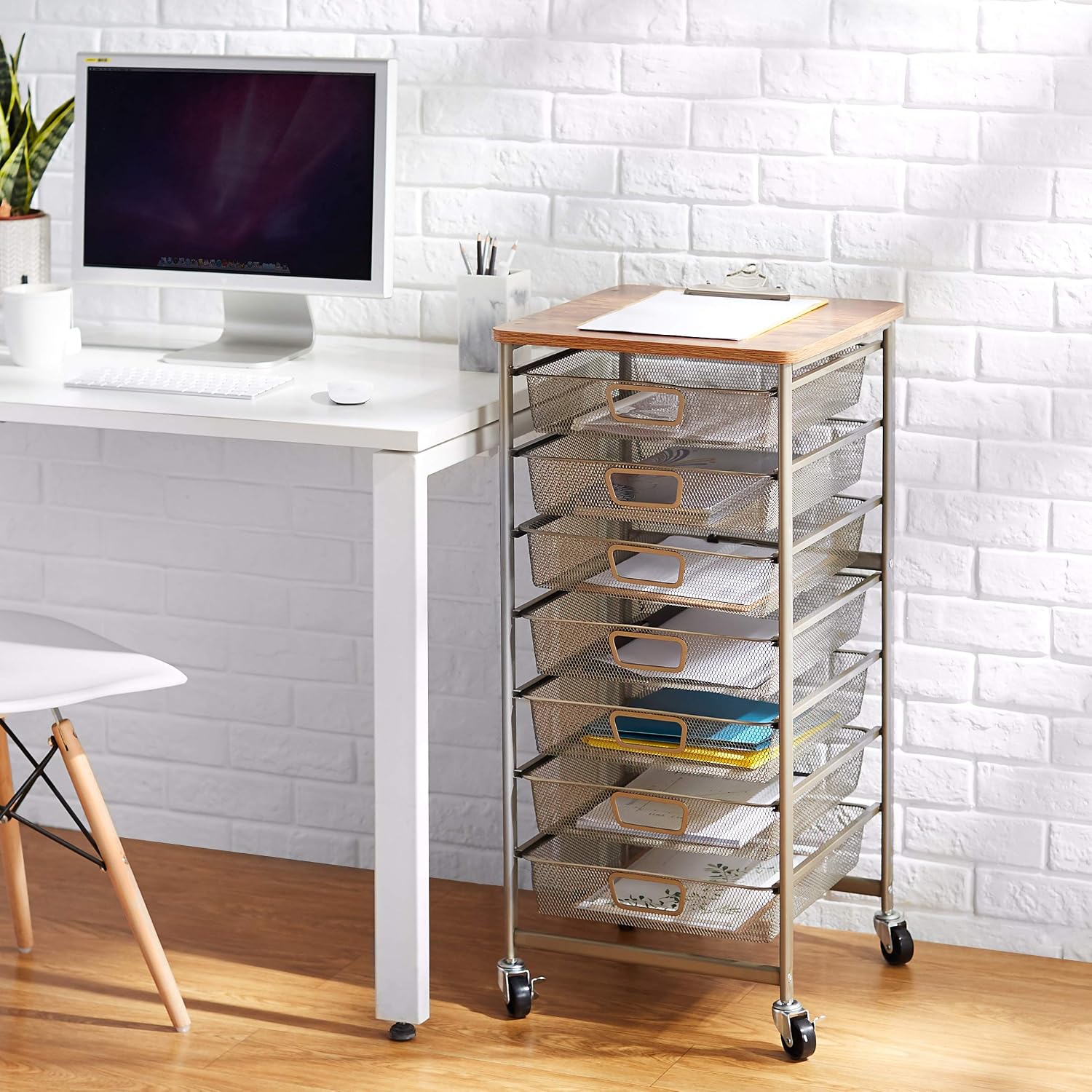 Amazon Basics Rolling Storage Cart and Organizer with 7 Metal Mesh Drawers