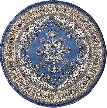 Emirates Traditional Round Area Rug Blue with Red Design 510 7 feet 9 inch X 7 feet 9 inch Round