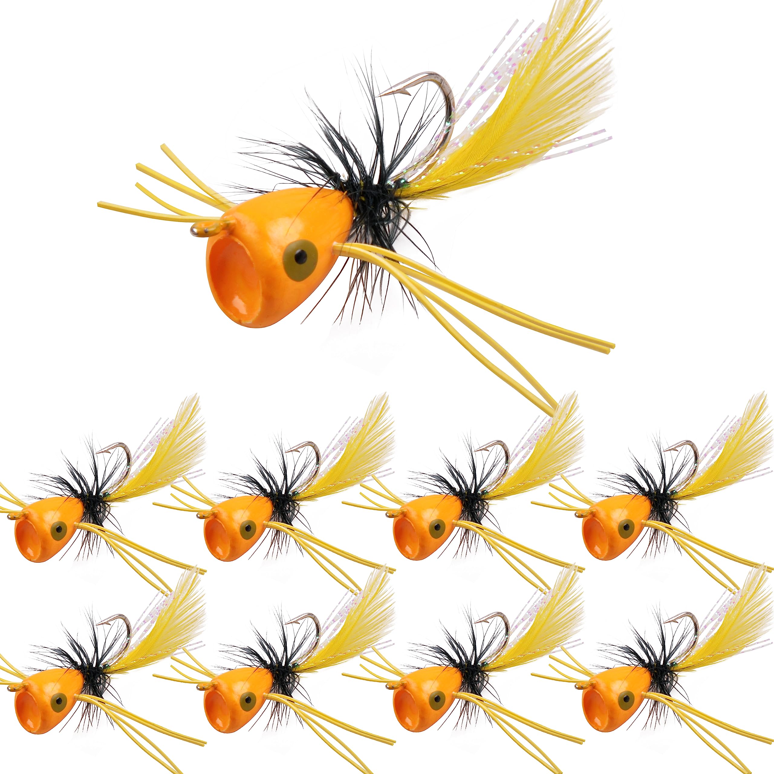 Fly Fishing Popper Flies Kit,15pcs Bass Poppers Lures Dry Flies Fly Fishing Popper Lures Panfish Bluegill Poppers Fly Lure Baits with Hooks for